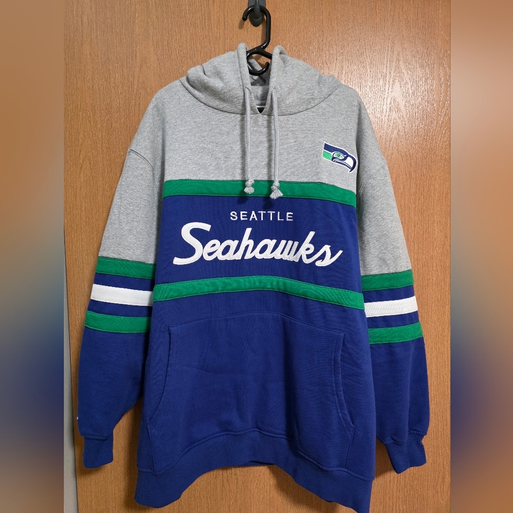 Mitchell & Ness Royal Seattle Seahawks Throwback Head Coach Pullover Hoodie 2XB